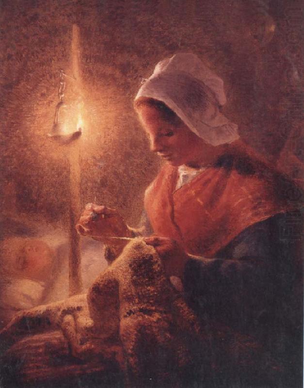 Woman Sewing by Lamplight, Jean Francois Millet
